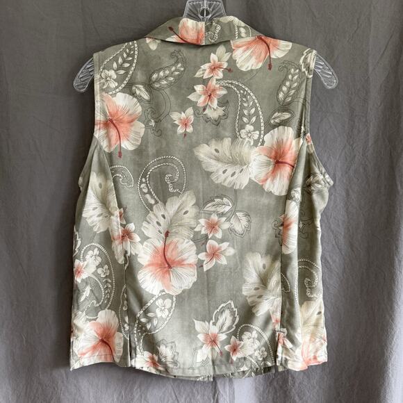 Vintage Caribbean Joe Rayon Floral Vest Women’s M Soft Butch Tropical Paisley - Picture 8 of 12